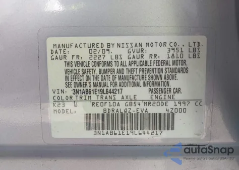 2009 Nissan Sentra 2.0 from USA, damaged, VIN 3N1AB61E19L644217